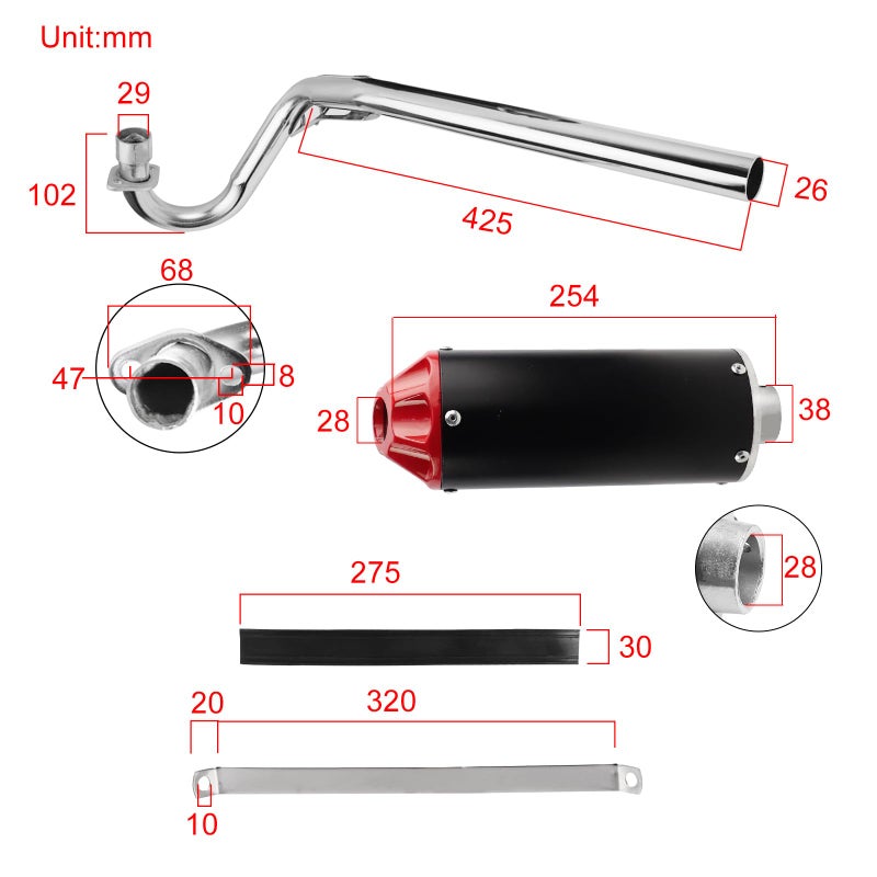 FLYPIG 28mm Dirt Bike Exhaust Muffler Pipe Silencer for XR50 CRF50 50cc 70cc 90cc 110cc 125cc SSR110 SSR125 TRX90 CRF70 XL70 Taotao DB14 DB10 Roketa Coolster TTR Pit Bike Muffler Motorcycle Exhaust - Image 2